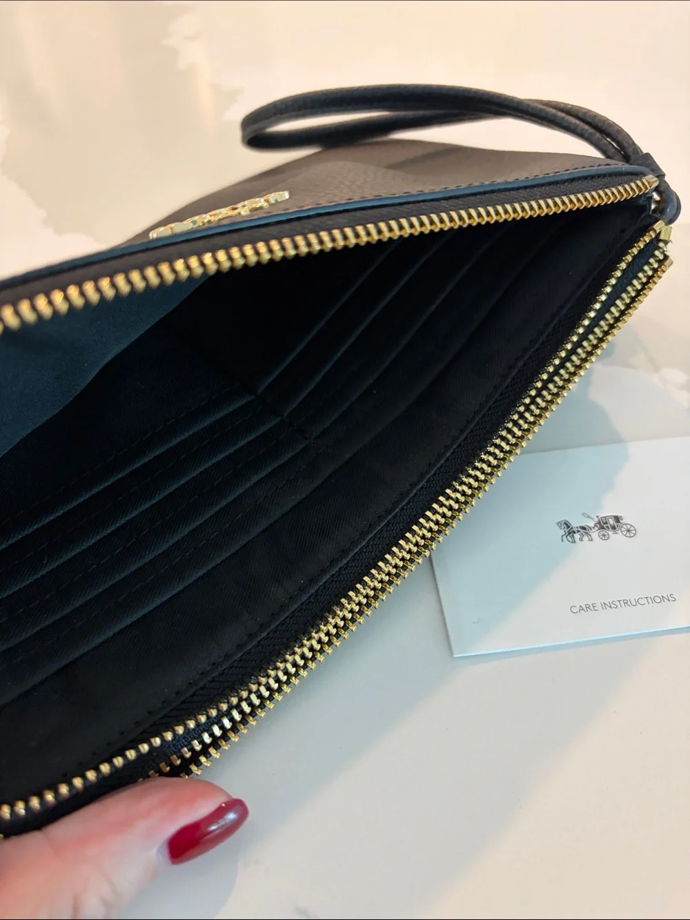 Coach Black Leather Zip Wristlet with Gold Logo - Picture 7 of 10